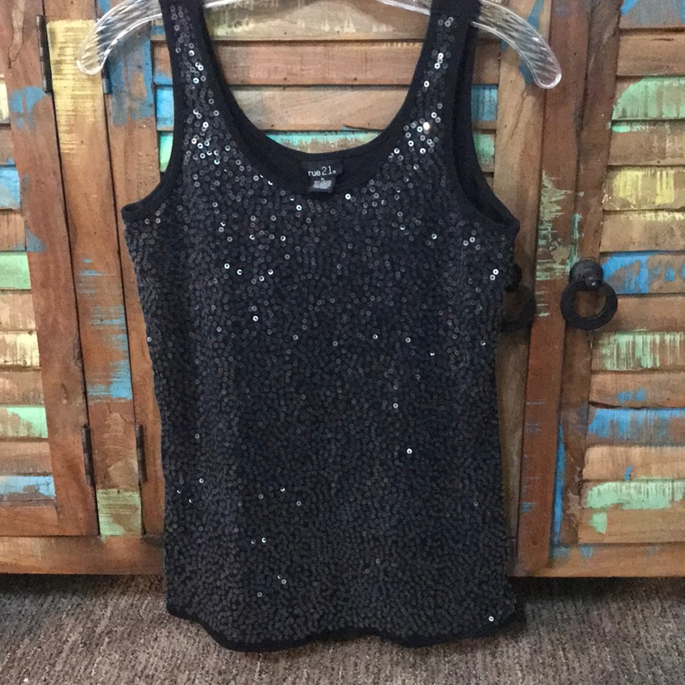 Black Tank with Shimmer Sequins
